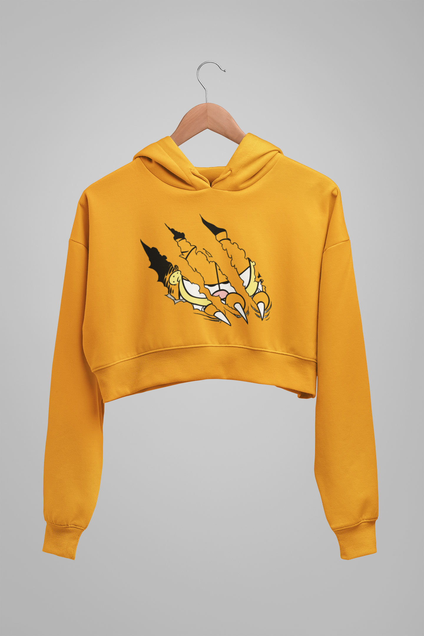 Crop Hoodie Plain Mustard Yellow Hoodie Garfield Claw Scratch