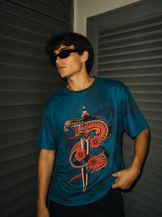 Rustic Cyan Viper Oversized T-shirt