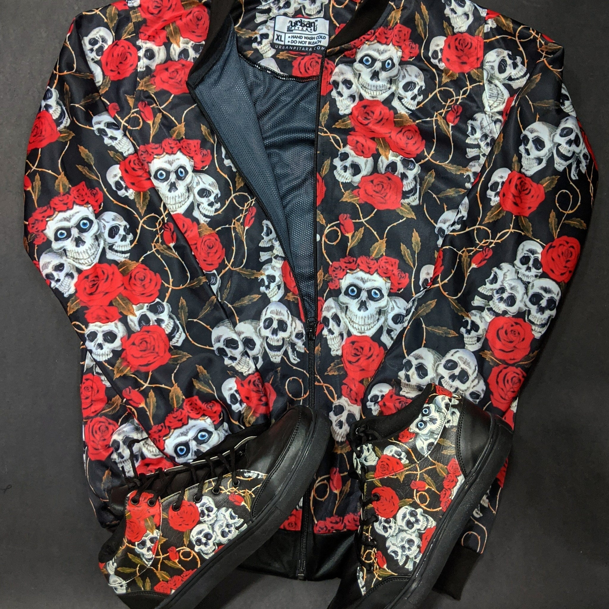 Skull Roses Bomber Jacket and Shoes Combo