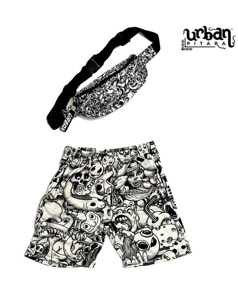 White Anime Fanny Pack and Shorts Combo