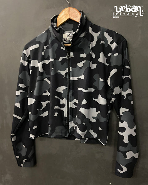 Camo Black Athleisure Crop Jacket