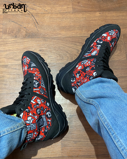 Red Doodle High Top Canvas Sneakers