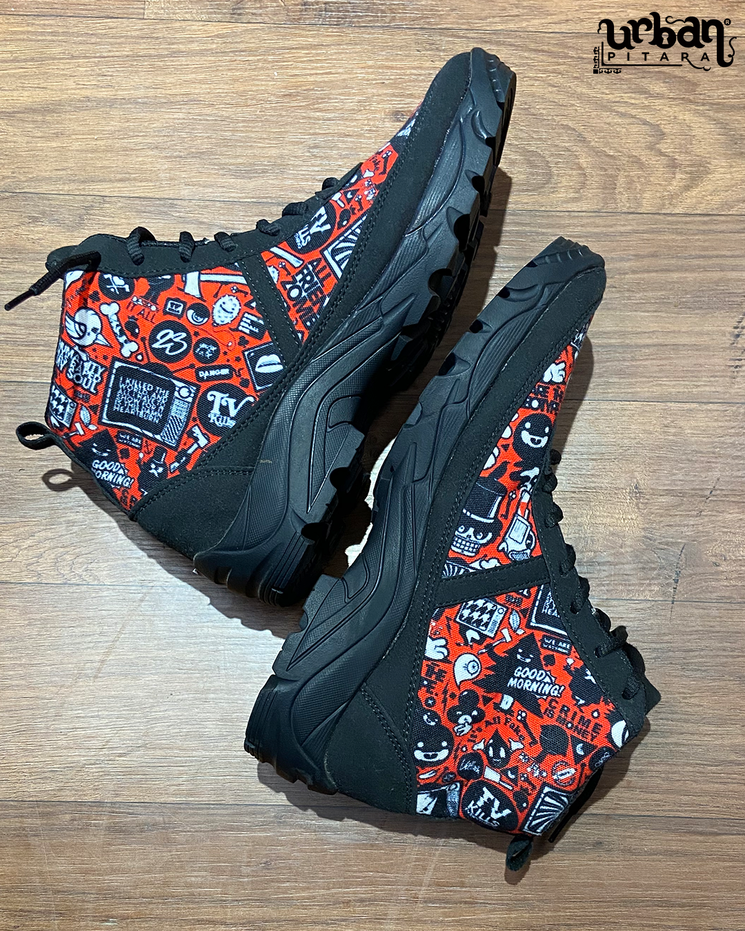 Red Doodle High Top Canvas Sneakers